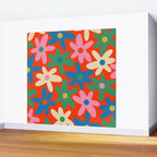 Daisy Time Colorful Retro Floral Pattern on Red Wall Mural Gallery Image 2