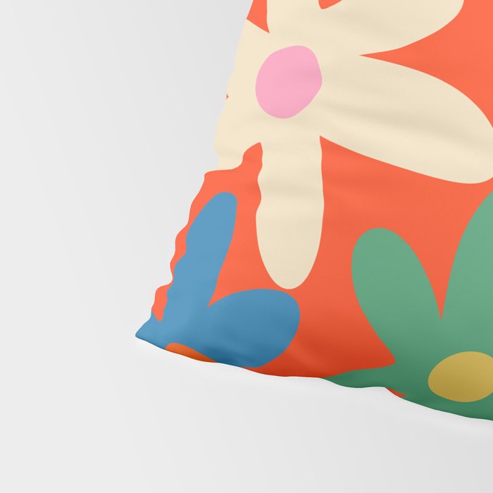 Daisy Time Colorful Retro Floral Pattern on Red Pillow Sham Gallery Image 4