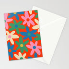 Daisy Time Colorful Retro Floral Pattern on Red Stationery Card Gallery Image 2