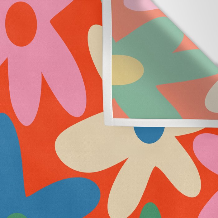 Daisy Time Colorful Retro Floral Pattern on Red Wall Tapestry Gallery Image 3