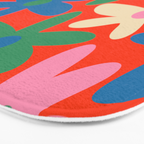 Daisy Time Colorful Retro Floral Pattern on Red Bath Mat Gallery Image 3