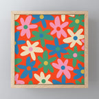 Daisy Time Colorful Retro Floral Pattern on Red Mini Art Print Gallery Image 1