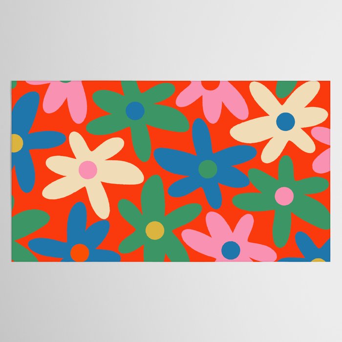 Daisy Time Colorful Retro Floral Pattern on Red Tablecloth Gallery Image 2