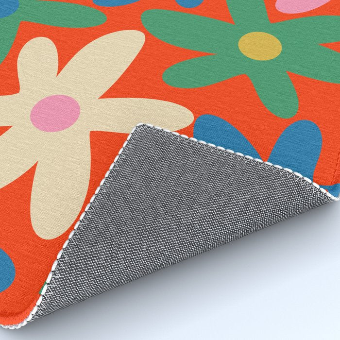 Daisy Time Colorful Retro Floral Pattern on Red Rug Gallery Image 4