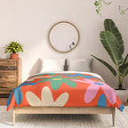 Daisy Time Colorful Retro Floral Pattern on Red Comforter Gallery Image 3
