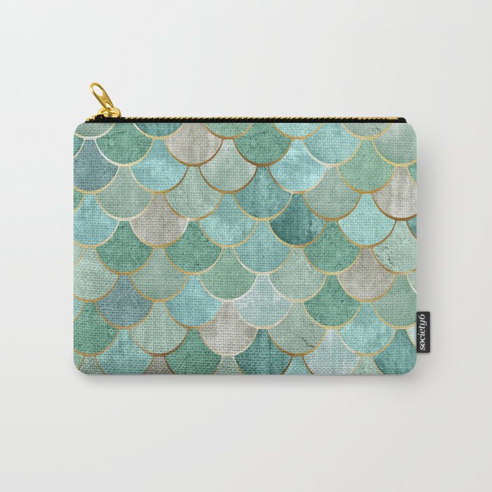 Moroccan Mermaid Fish Scale Pattern, Green and Gold Carry All Pouch Gallery Image 1