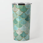 Moroccan Mermaid Fish Scale Pattern, Green and Gold Travel Mug Gallery Image 1