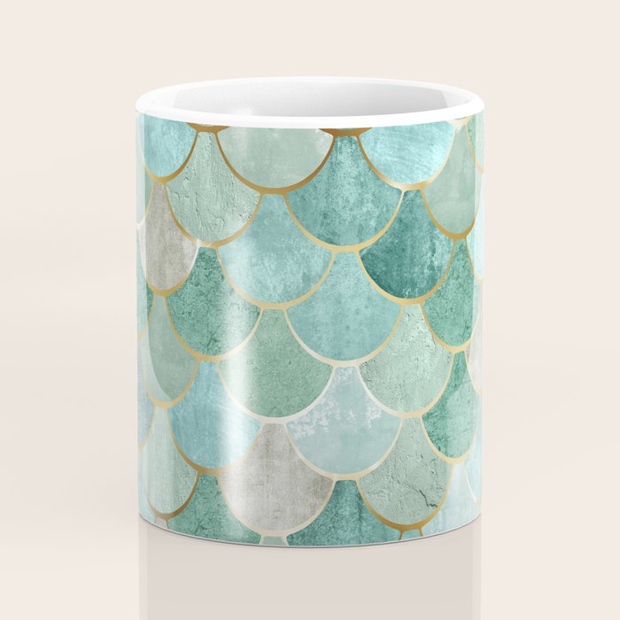 Moroccan Mermaid Fish Scale Pattern, Green and Gold Coffee Mug Gallery Image 4