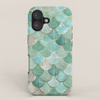 Moroccan Mermaid Fish Scale Pattern, Green and Gold iPhone Case Gallery Image 1