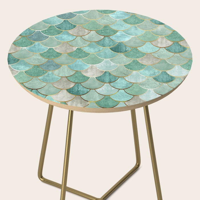 Moroccan Mermaid Fish Scale Pattern, Green and Gold Side Table Gallery Image 2