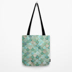 Moroccan Mermaid Fish Scale Pattern, Green and Gold Tote Bag Gallery Image 2