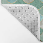 Moroccan Mermaid Fish Scale Pattern, Green and Gold Bath Mat Gallery Image 2