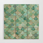 Moroccan Mermaid Fish Scale Pattern, Green and Gold Wood Wall Art Gallery Image 1