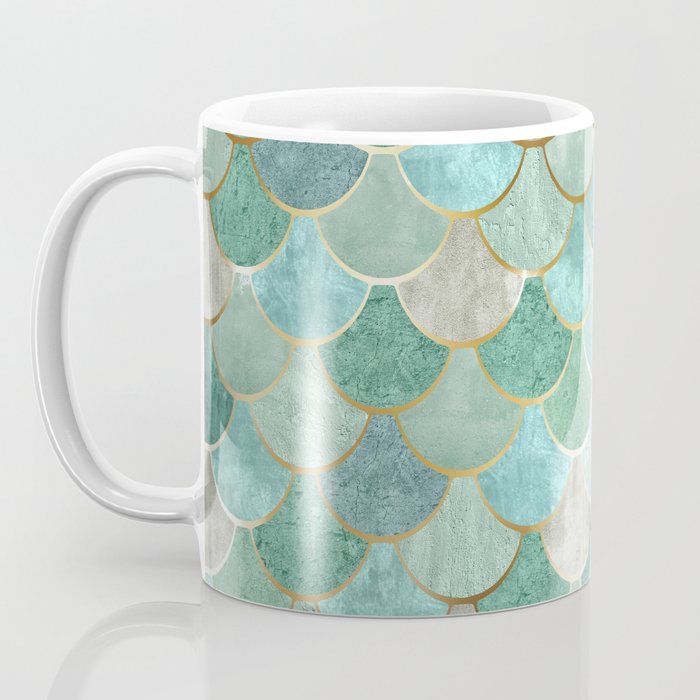 Moroccan Mermaid Fish Scale Pattern, Green and Gold Coffee Mug Gallery Image 3