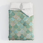 Moroccan Mermaid Fish Scale Pattern, Green and Gold Duvet Cover Gallery Image 6