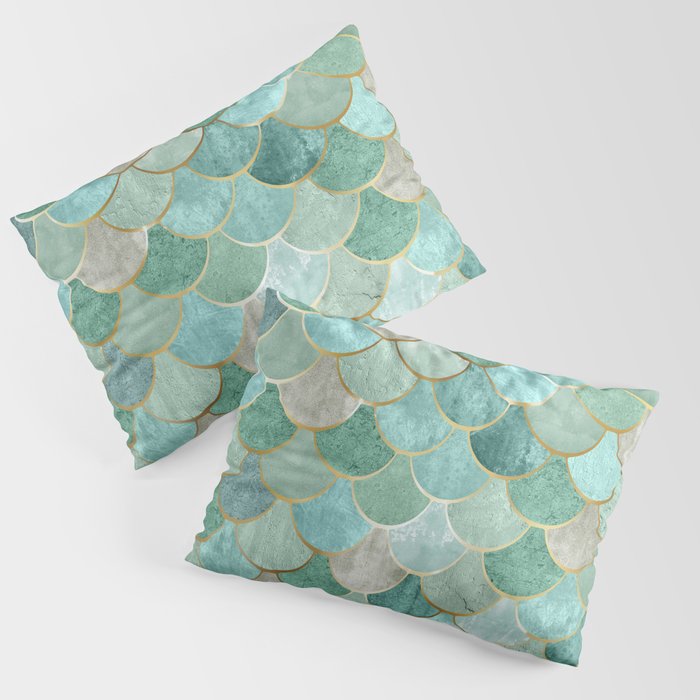 Moroccan Mermaid Fish Scale Pattern, Green and Gold Pillow Sham Gallery Image 1