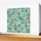 Moroccan Mermaid Fish Scale Pattern, Green and Gold Wall Mural Gallery Image 2