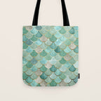 Moroccan Mermaid Fish Scale Pattern, Green and Gold Tote Bag Gallery Image 1