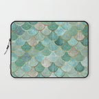 Moroccan Mermaid Fish Scale Pattern, Green and Gold Laptop Sleeve Gallery Image 1