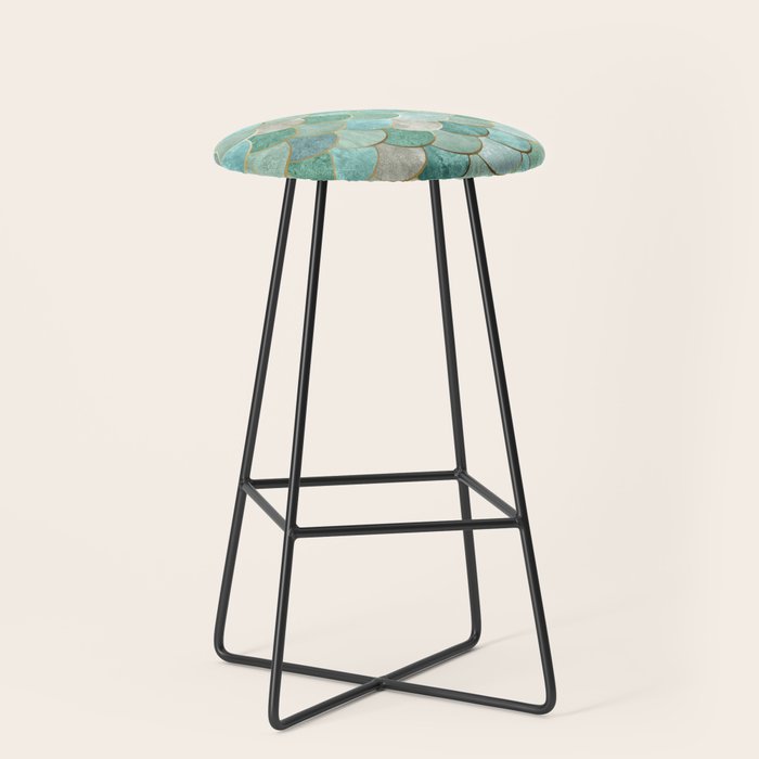Moroccan Mermaid Fish Scale Pattern, Green and Gold Stool Gallery Image 1