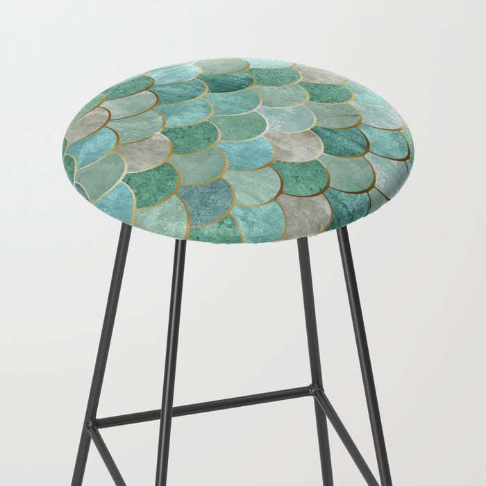 Moroccan Mermaid Fish Scale Pattern, Green and Gold Stool Gallery Image 2