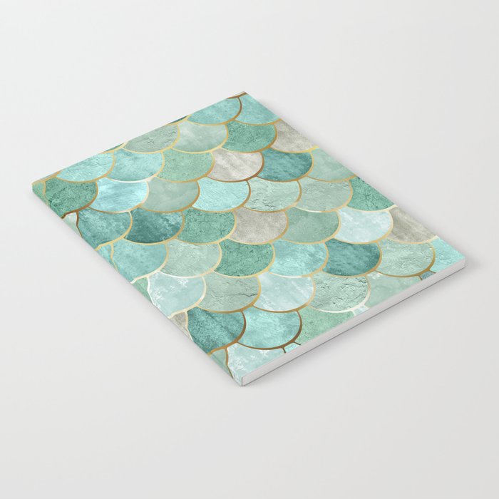 Moroccan Mermaid Fish Scale Pattern, Green and Gold Notebook Gallery Image 1