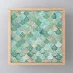 Moroccan Mermaid Fish Scale Pattern, Green and Gold Mini Art Print Gallery Image 1