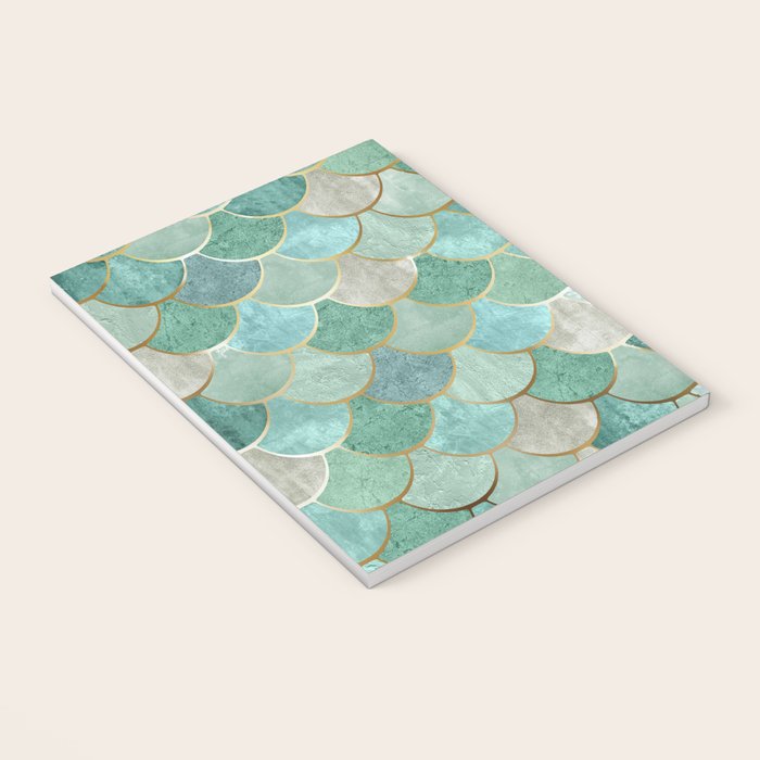 Moroccan Mermaid Fish Scale Pattern, Green and Gold Notebook Gallery Image 3