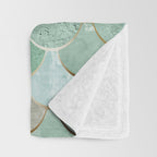 Moroccan Mermaid Fish Scale Pattern, Green and Gold Throw Blanket Gallery Image 3