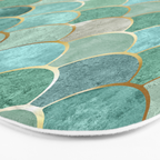 Moroccan Mermaid Fish Scale Pattern, Green and Gold Bath Mat Gallery Image 3