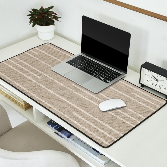 Boho Minimal Neutral Stripes Pattern Desk Mat Gallery Image 2