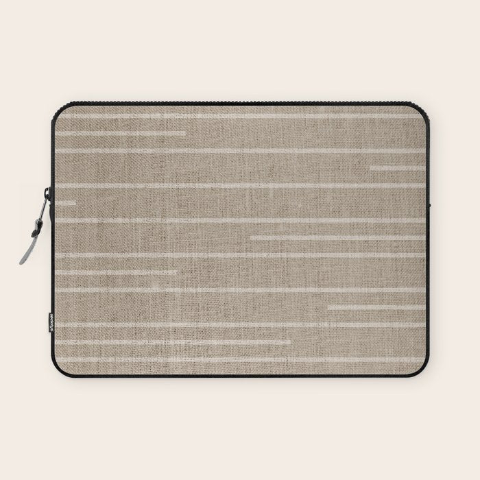Boho Minimal Neutral Stripes Pattern Laptop Sleeve Gallery Image 1