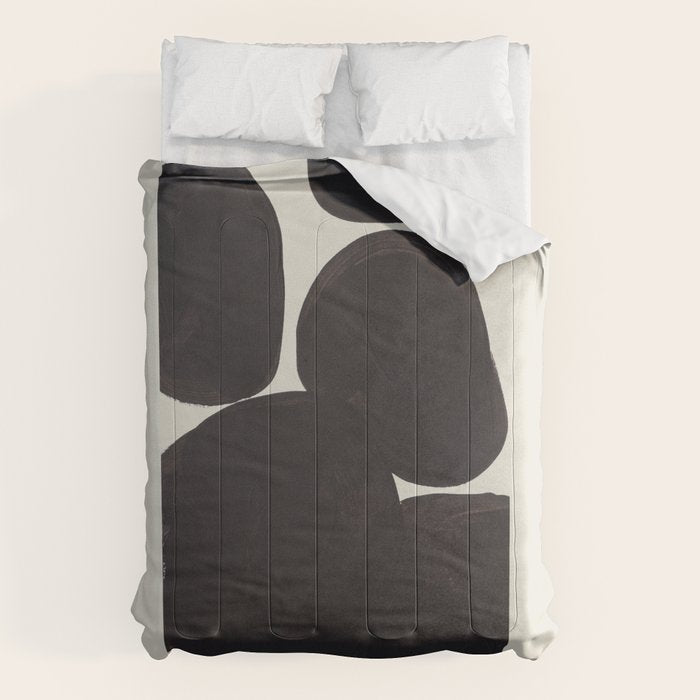 Black & White Minimalist Abstract Shapes Patterns Black Ink Painting Comforter Gallery Image 1