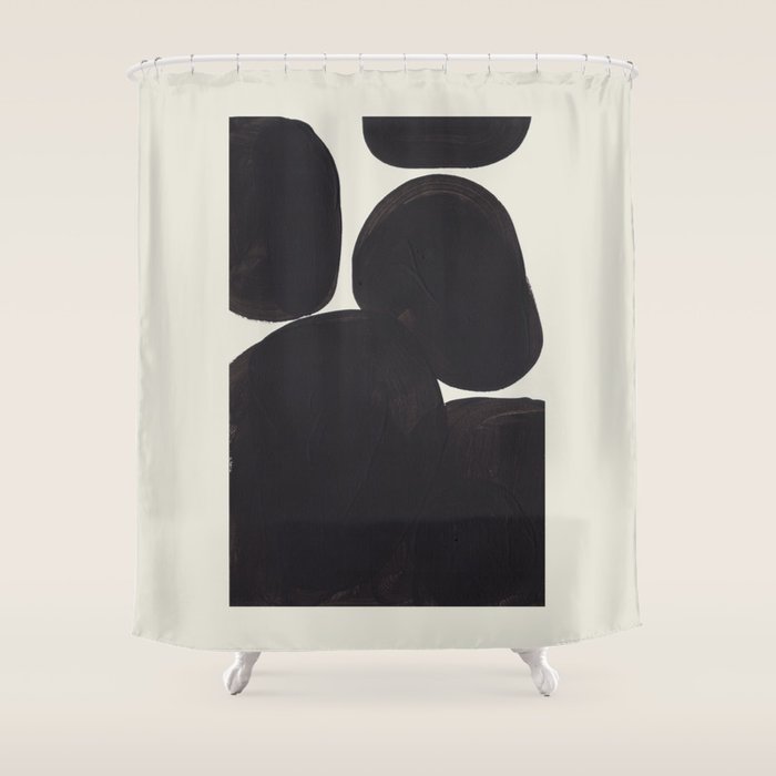 Black & White Minimalist Abstract Shapes Patterns Black Ink Painting Shower Curtain Gallery Image 1