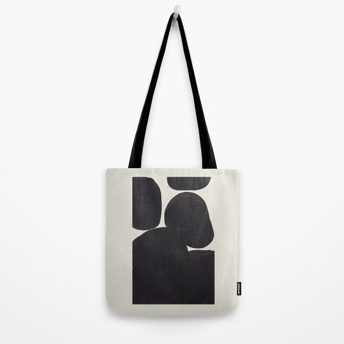 Black & White Minimalist Abstract Shapes Patterns Black Ink Painting Tote Bag Gallery Image 2