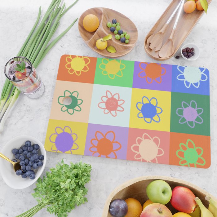 Floral checkerboard pattern Cutting Board Gallery Image 2