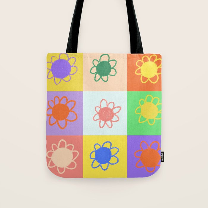 Floral checkerboard pattern Tote Bag Gallery Image 1