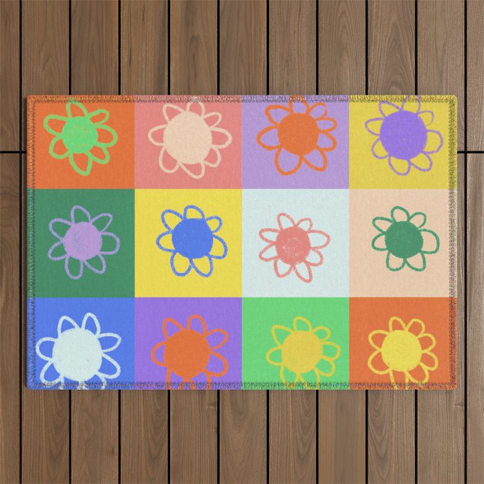 Floral checkerboard pattern Outdoor Rug Gallery Image 1