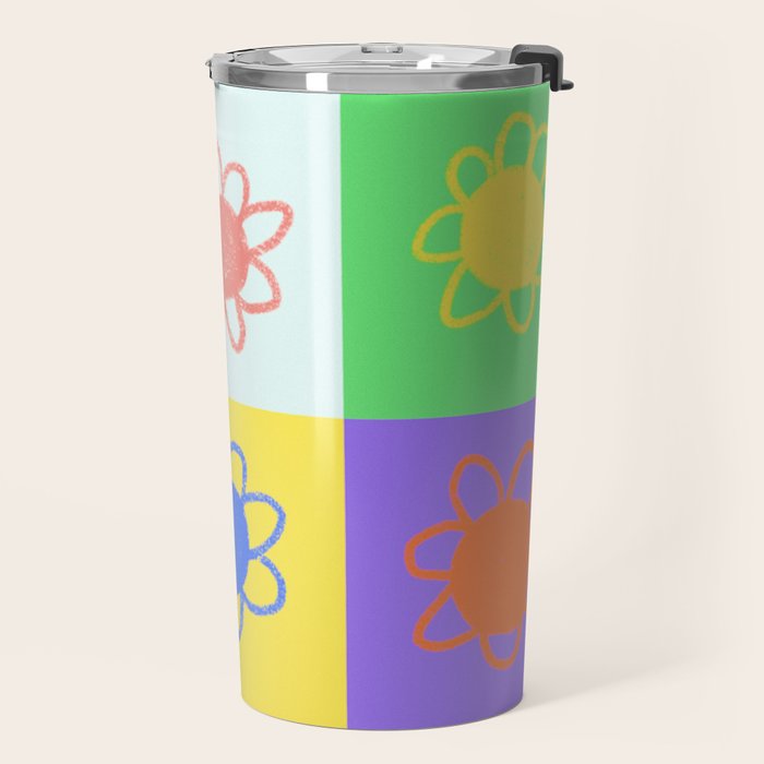 Floral checkerboard pattern Travel Mug Gallery Image 2