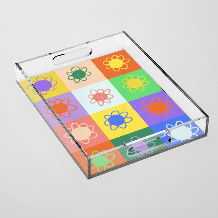 Floral checkerboard pattern Acrylic Tray Gallery Image 1
