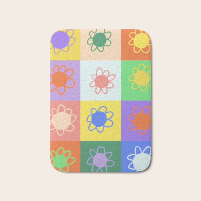 Floral checkerboard pattern Bath Mat Gallery Image 1