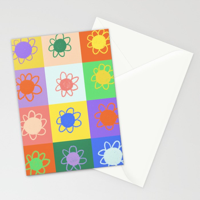 Floral checkerboard pattern Stationery Card Gallery Image 2
