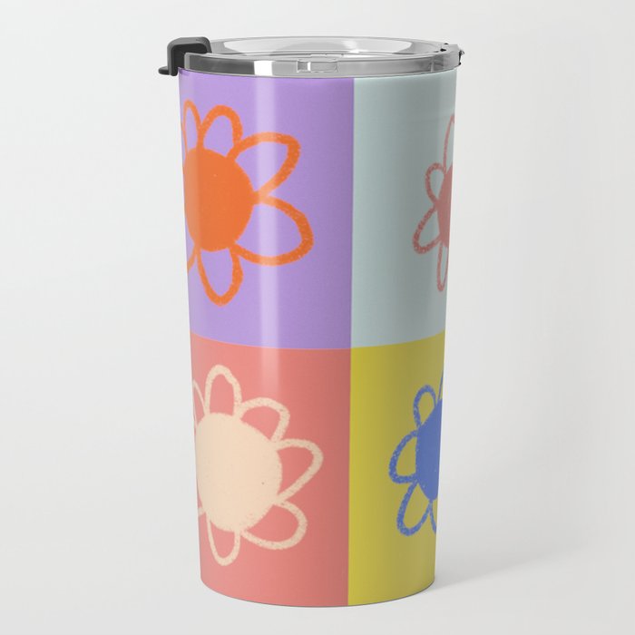Floral checkerboard pattern Travel Mug Gallery Image 3