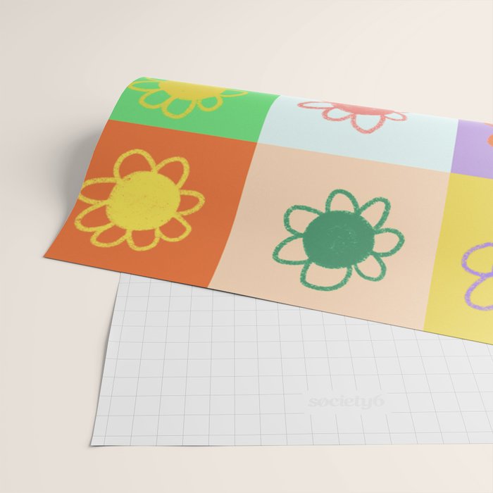 Floral checkerboard pattern Wrapping Paper Gallery Image 2