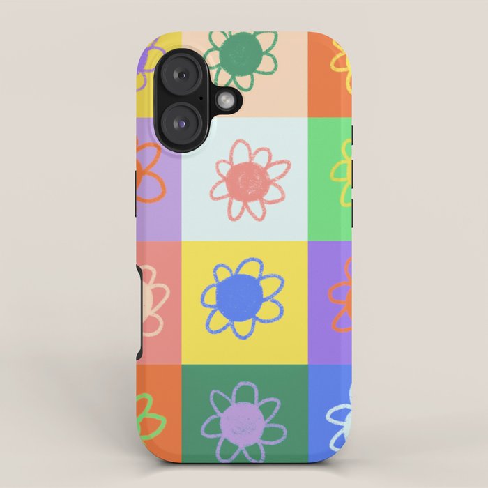 Floral checkerboard pattern iPhone Case Gallery Image 1