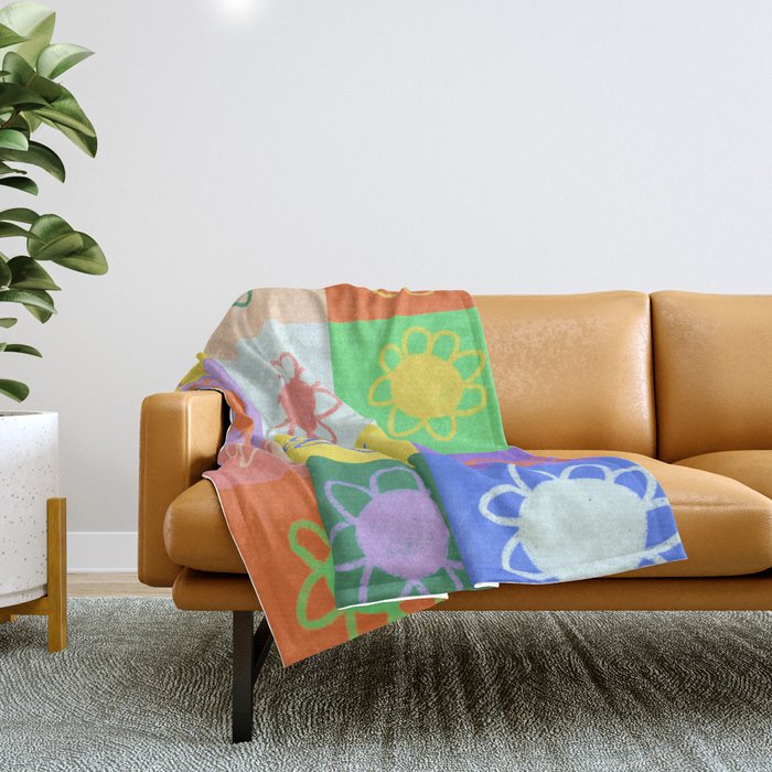 Floral checkerboard pattern Throw Blanket Gallery Image 1