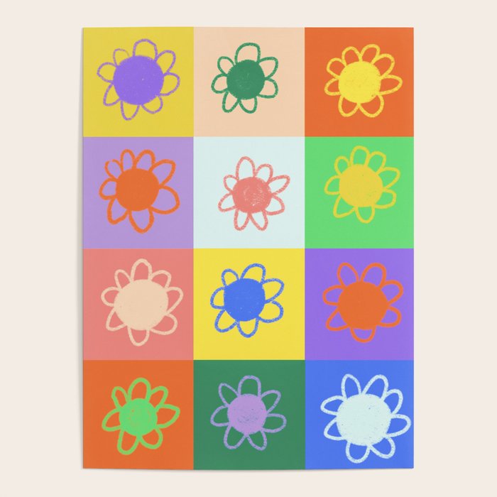 Floral checkerboard pattern Poster Gallery Image 4