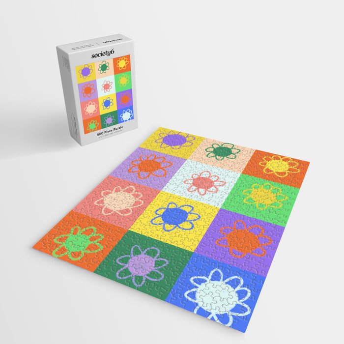 Floral checkerboard pattern Jigsaw Puzzle Gallery Image 2