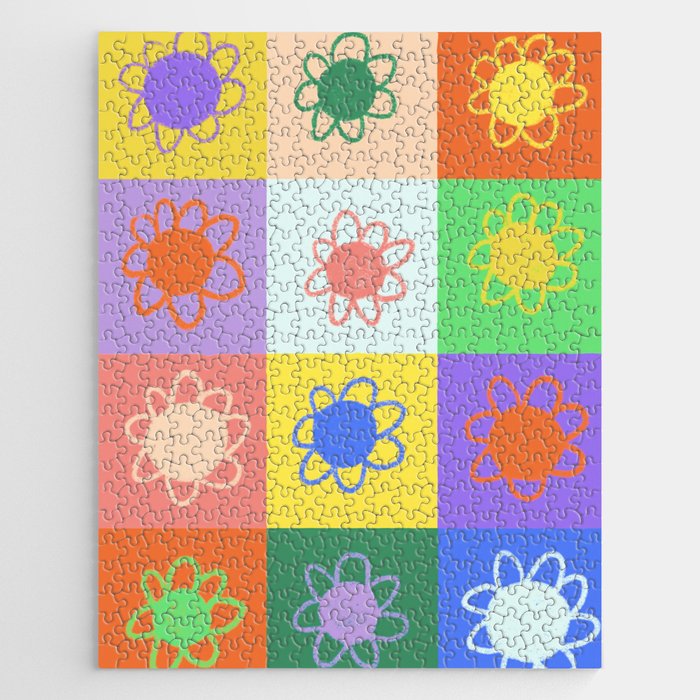 Floral checkerboard pattern Jigsaw Puzzle Gallery Image 1
