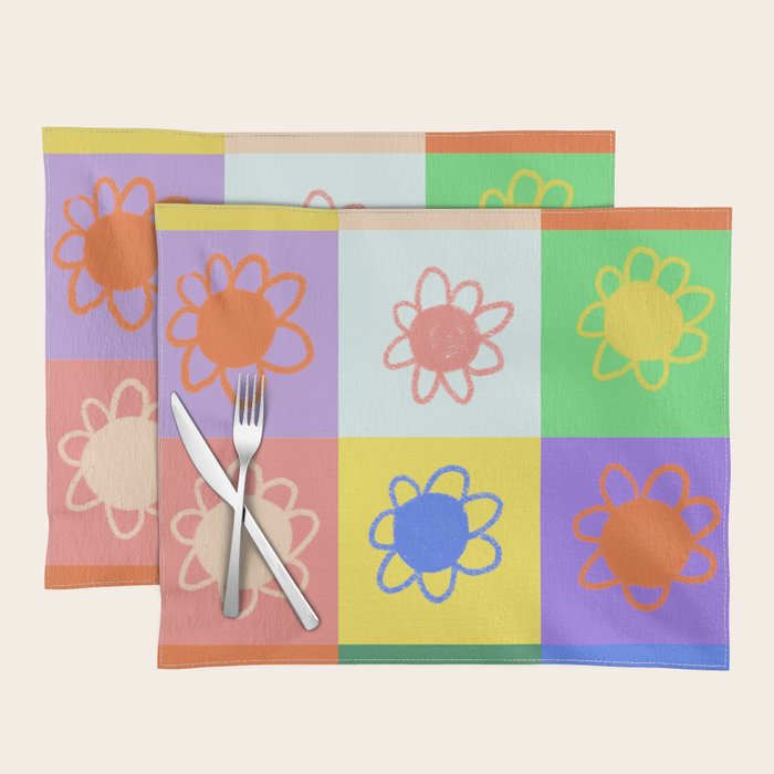 Floral checkerboard pattern Placemat Gallery Image 1